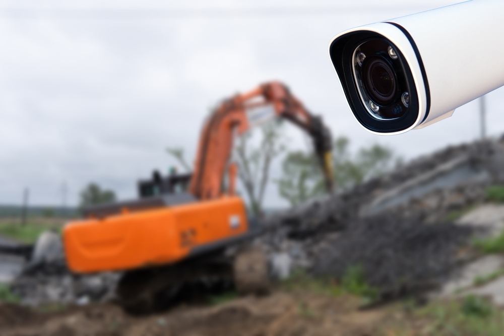Cctv,Camera,Watching,An,Excavator,And,Workers,Working,On,A